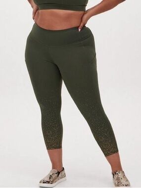 Torrid Olive Green High-Waist Cropped Leggings with Gold Speckle NWT